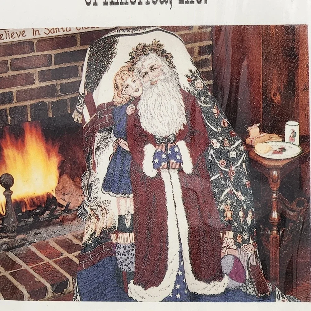 Country Peddlers Christmas Tapestry Throw Blanket St Nick Santa Child Americana